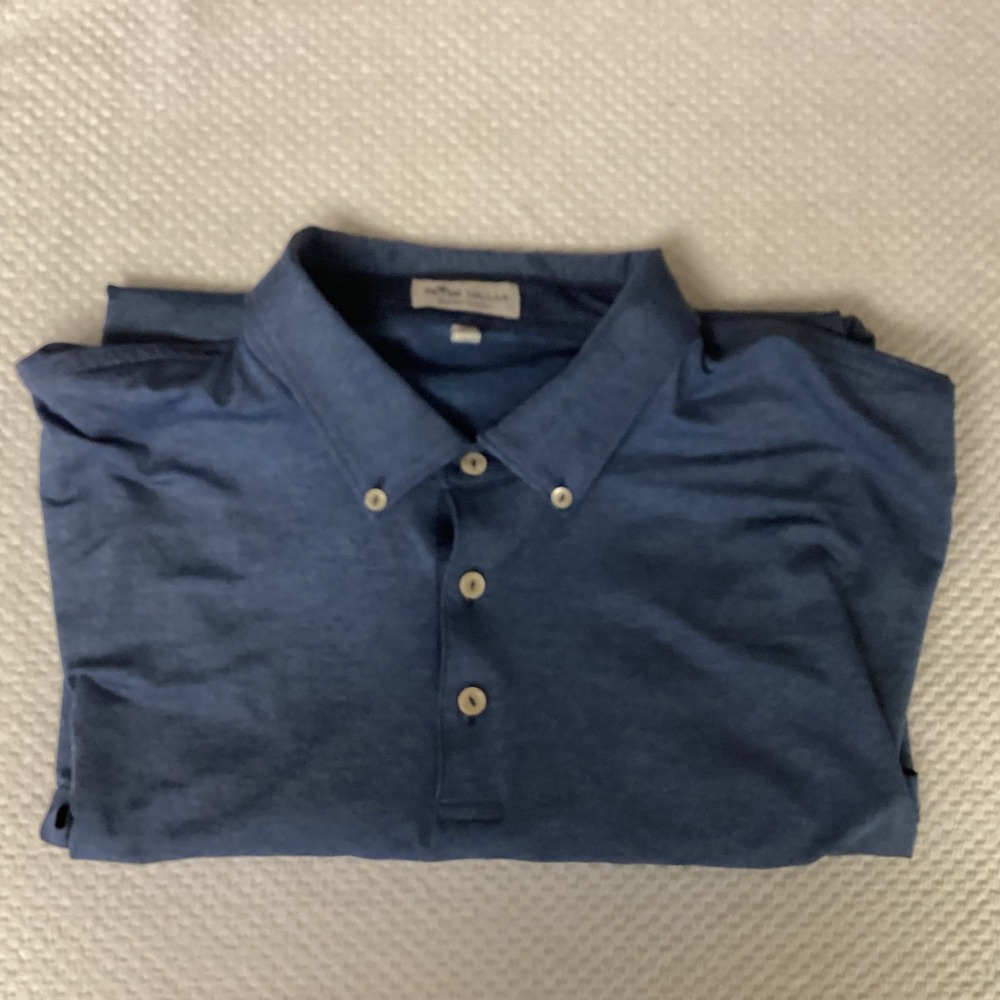 Peter Millar Summer Comfort Polo Shirt Button Up Short Sleeve‎ XL Blue Heathered - Picture 13 of 15